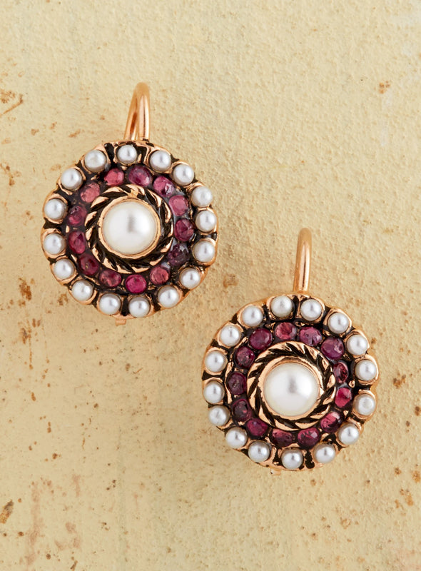 Rose Gold Garnet Button Earrings