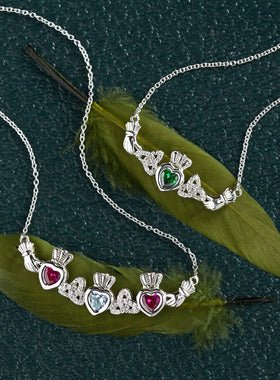 Custom Family Birthstone Claddagh Necklace